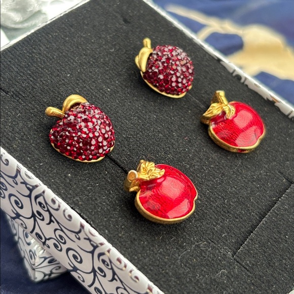 Kate Spade Pave Crystal & Vintage Avon Red Apple Stud Earrings Teacher Gift Set - Picture 8 of 15